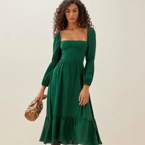 Reformation Mica Midi Dress in Emerald - Picture 1 of 11